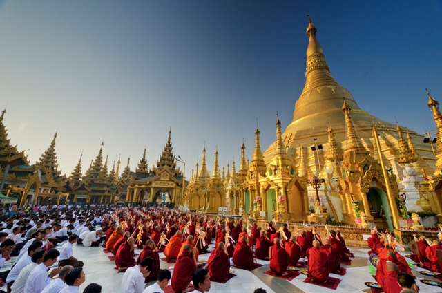Morning Prayer Service at the Shwedagon, Yangon.